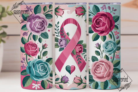 Floral Breast Cancer Awareness Tumbler Sublimation sassyprint 