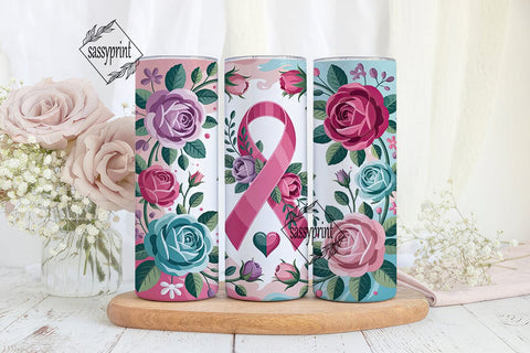 Floral Breast Cancer Awareness Tumbler Sublimation sassyprint 