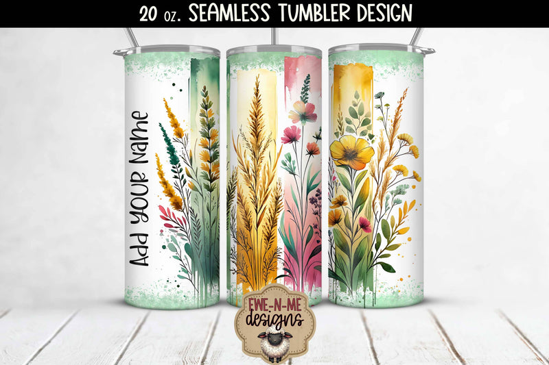 Floral Brushstrokes GREEN - 20 oz Seamless Tumbler Sublimation Ewe-N-Me Designs 