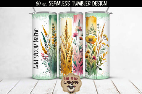 Floral Brushstrokes GREEN - 20 oz Seamless Tumbler Sublimation Ewe-N-Me Designs 