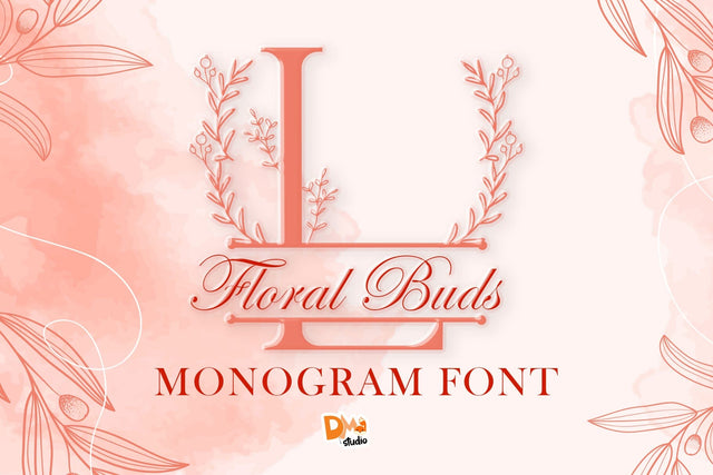 Floral Buds Monogram Font Dm Letter Studio 