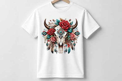 Floral Buffalo Skull Boho Western Sublimation PNG SVG BillahCrafts 