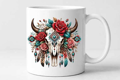 Floral Buffalo Skull Boho Western Sublimation PNG SVG BillahCrafts 