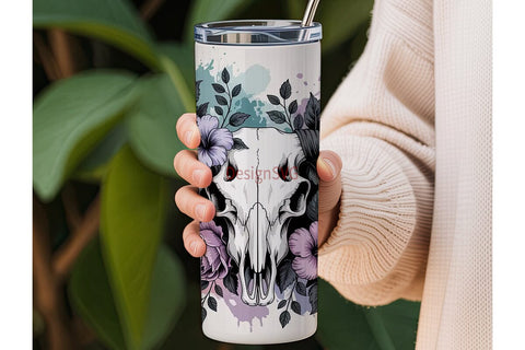 Floral Bull Skull 20oz Tumbler Wrap Sublimation DesignSVG 