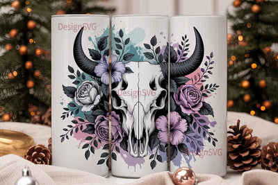 Floral Bull Skull 20oz Tumbler Wrap Sublimation DesignSVG 