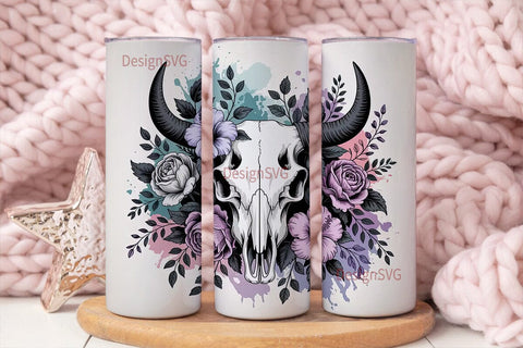 Floral Bull Skull 20oz Tumbler Wrap Sublimation DesignSVG 