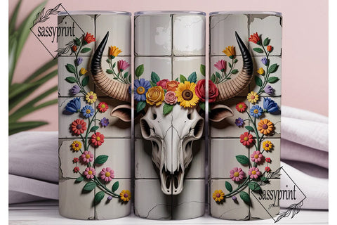 Floral Bull Skull 20oz Tumbler Wrap Sublimation sassyprint 
