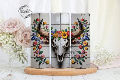 Floral Bull Skull 20oz Tumbler Wrap Sublimation sassyprint 