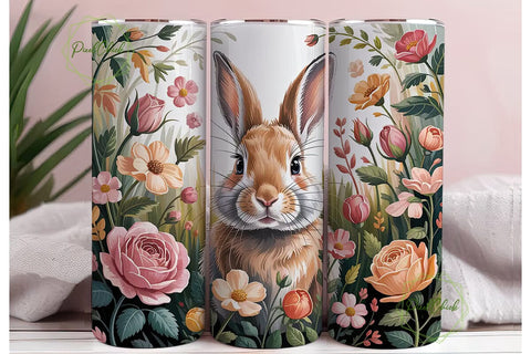 Floral Bunny 20oz Tumbler Wrap Sublimation PixelChick 