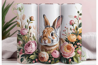 Floral Bunny 20oz Tumbler Wrap Sublimation PixelChick 