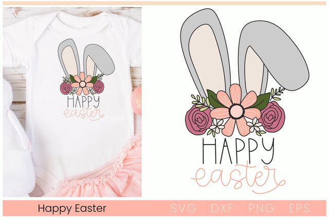 Floral Bunny Ears SVG, Happy Easter Cute Flower Wreath SVG Designing Digitals 