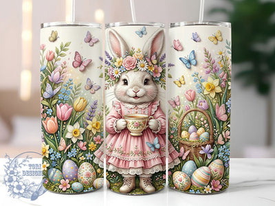 Floral Bunny Easter Tea 20oz Tumbler, Bunny Floral Motif, Easter Art Design, Tea Time Theme, Whimsical Accent, Spring Charm, Sublimation Wrap, 20oz Tumbler Sublimation ToriDesigns 