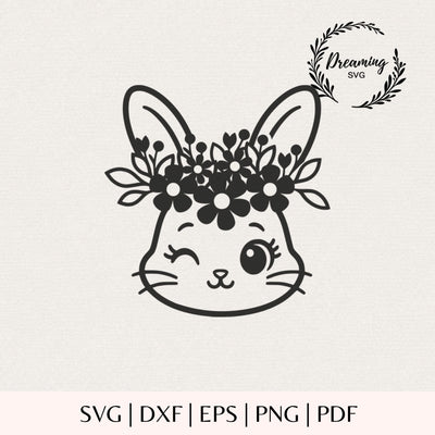 Floral Bunny Face SVG - Easter Kawaii Rabbit Cut File - Flower Crown Silhouette Digital Download SVG DreamingSVG 