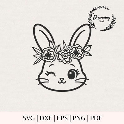 Floral Bunny Face SVG - Easter Kawaii Rabbit Cut File - Flower Crown Silhouette Digital Download SVG DreamingSVG 