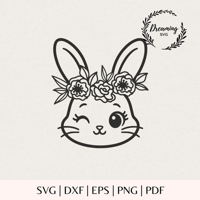 Floral Bunny Face SVG - Easter Kawaii Rabbit Cut File - Flower Crown Silhouette Digital Download SVG DreamingSVG 