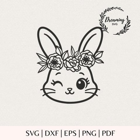Floral Bunny Face SVG - Easter Kawaii Rabbit Cut File - Flower Crown Silhouette Digital Download SVG DreamingSVG 