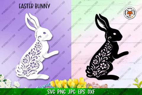 Floral Bunny Ornament SVG, Easter Bunny Paper Cut SVG SVG Digital Craftyfox 