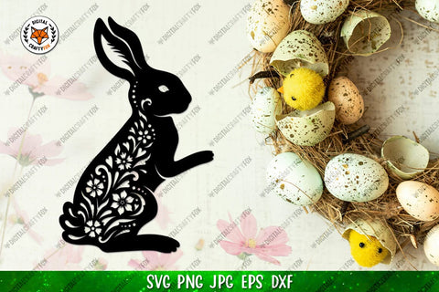 Floral Bunny Ornament SVG, Easter Bunny Paper Cut SVG SVG Digital Craftyfox 