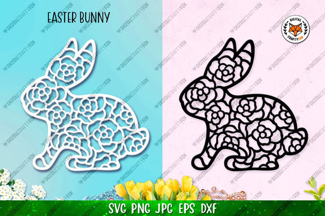 Floral Bunny Paper Cut SVG, Easter Bunny Laser Cut SVG Digital Craftyfox 