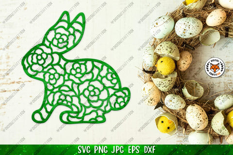 Floral Bunny Paper Cut SVG, Easter Bunny Laser Cut SVG Digital Craftyfox 
