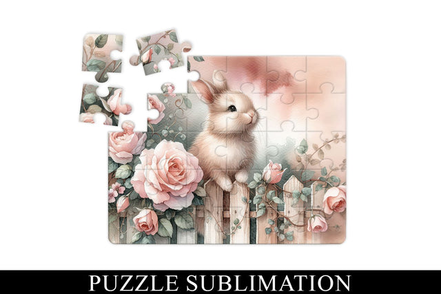 Floral Bunny Puzzle Sublimation PNG Sublimation BijouBay 