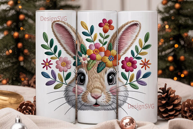 Floral Bunny Rabbit 20oz Tumbler Design Sublimation DesignSVG 