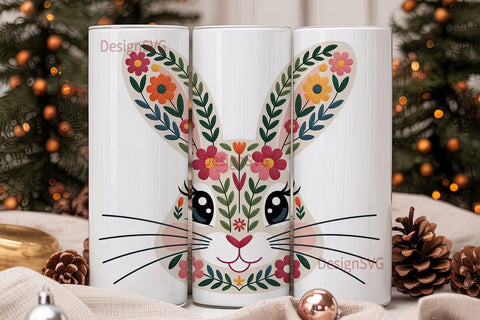 Floral Bunny Rabbit 20oz Tumbler Design Sublimation DesignSVG 