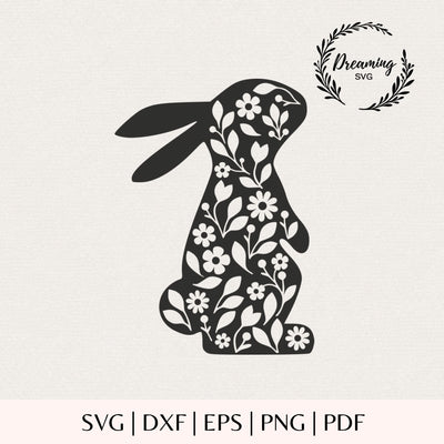 Floral Bunny SVG - Botanical Easter Flower Rabbit Cut File for Cricut - Wildflower Silhouette Digital Download SVG DreamingSVG 