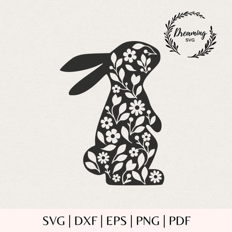 Floral Bunny SVG - Botanical Easter Flower Rabbit Cut File for Cricut - Wildflower Silhouette Digital Download SVG DreamingSVG 