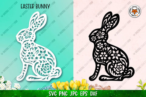 Floral Bunny SVG, Easter Bunny Paper Cut SVG, Bunny SVG SVG Digital Craftyfox 