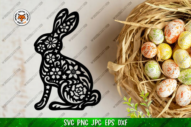 Floral Bunny SVG, Easter Bunny Paper Cut SVG, Bunny SVG SVG Digital Craftyfox 