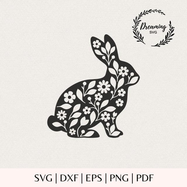 Floral Bunny SVG - Easter Flower Bunny SVG - Botanical Rabbit Cricut Cut File Silhouette - Wildflower Bunny Design Digital Download SVG DreamingSVG 