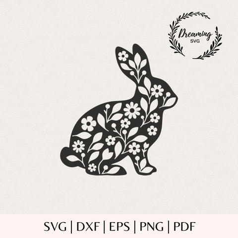 Floral Bunny SVG - Easter Flower Bunny SVG - Botanical Rabbit Cricut Cut File Silhouette - Wildflower Bunny Design Digital Download SVG DreamingSVG 