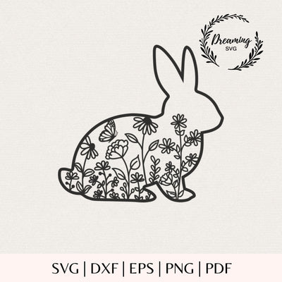 Floral Bunny SVG - Easter Flower Bunny SVG - Botanical Rabbit Cricut Cut File Silhouette - Wildflower Bunny Design Digital Download SVG DreamingSVG 