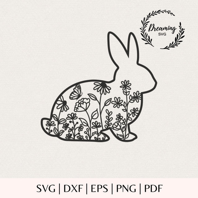 Floral Bunny SVG - Easter Flower Bunny SVG - Botanical Rabbit Cricut Cut File Silhouette - Wildflower Bunny Design Digital Download SVG DreamingSVG 