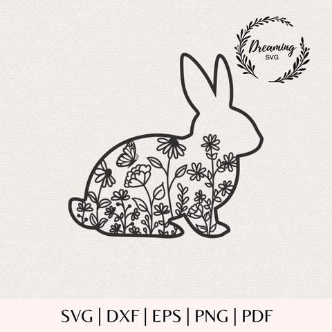 Floral Bunny SVG - Easter Flower Bunny SVG - Botanical Rabbit Cricut Cut File Silhouette - Wildflower Bunny Design Digital Download SVG DreamingSVG 