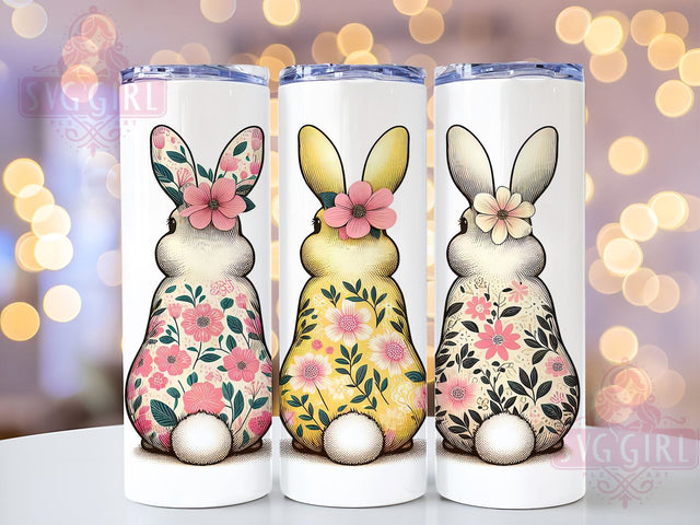 Floral Bunny Tumbler Wrap, Easter Rabbit Design, Spring Bunnies Sublimation Wrap, 20oz Tumbler Template, Digital Download Tumbler, Cute Bunny Art, Easter Drinkware, Spring Floral Design Sublimation SvggirlplusArt 