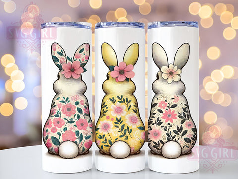 Floral Bunny Tumbler Wrap, Easter Rabbit Design, Spring Bunnies Sublimation Wrap, 20oz Tumbler Template, Digital Download Tumbler, Cute Bunny Art, Easter Drinkware, Spring Floral Design Sublimation SvggirlplusArt 