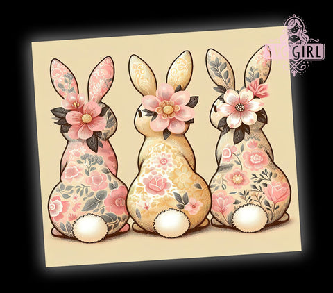 Floral Bunny Tumbler Wrap, Easter Rabbit Design, Spring Bunnies Sublimation Wrap, 20oz Tumbler Template, Digital Download Tumbler, Cute Bunny Art, Easter Drinkware, Spring Floral Design Sublimation SvggirlplusArt 