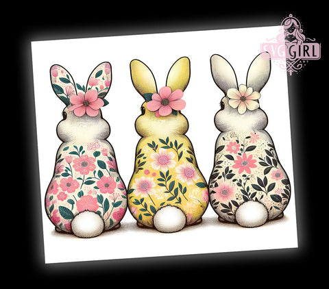 Floral Bunny Tumbler Wrap, Easter Rabbit Design, Spring Bunnies Sublimation Wrap, 20oz Tumbler Template, Digital Download Tumbler, Cute Bunny Art, Easter Drinkware, Spring Floral Design Sublimation SvggirlplusArt 