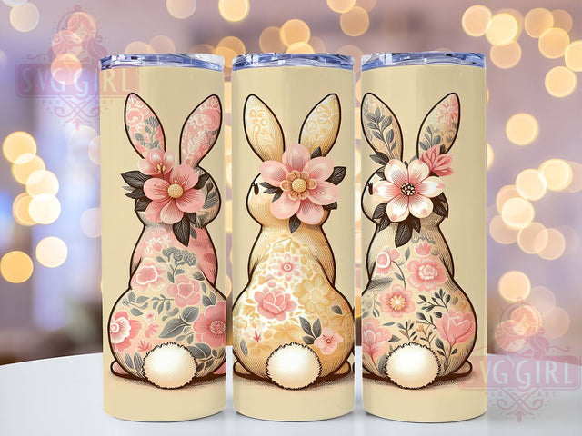 Floral Bunny Tumbler Wrap, Easter Rabbit Design, Spring Bunnies Sublimation Wrap, 20oz Tumbler Template, Digital Download Tumbler, Cute Bunny Art, Easter Drinkware, Spring Floral Design Sublimation SvggirlplusArt 