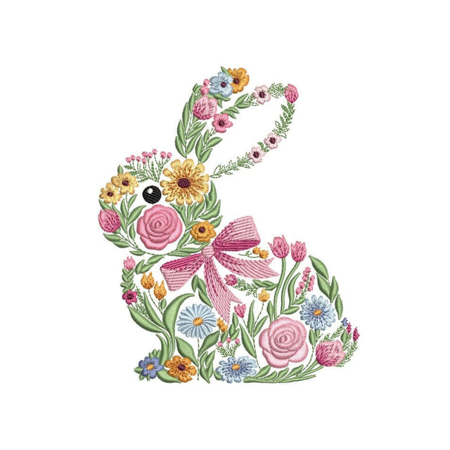 Floral Bunny with Coquette Bow Embroidery Design, 3 sizes, Instant Download Embroidery/Applique DESIGNS Nino Nadaraia 
