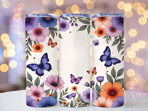 Floral Butterfly 20oz Tumbler, Floral Design, 20oz Tumbler Wrap, Nature Lover Gift, Cute Butterfly Gift, Custom Drinkware, Spring Tumbler Sublimation SvggirlplusArt 