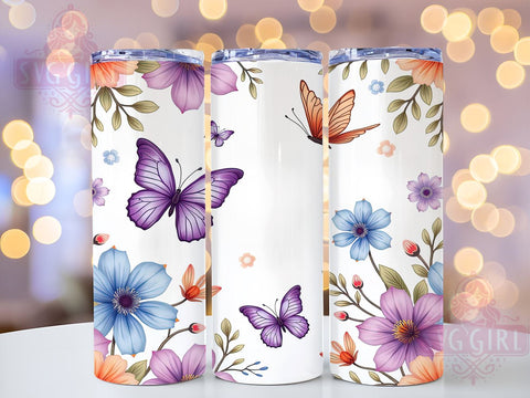 Floral Butterfly 20oz Tumbler, Floral Design, 20oz Tumbler Wrap, Nature Lover Gift, Cute Butterfly Gift, Custom Drinkware, Spring Tumbler Sublimation SvggirlplusArt 