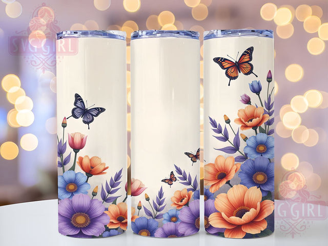 Floral Butterfly 20oz Tumbler, Floral Design, 20oz Tumbler Wrap, Nature Lover Gift, Cute Butterfly Gift, Custom Drinkware, Spring Tumbler Sublimation SvggirlplusArt 