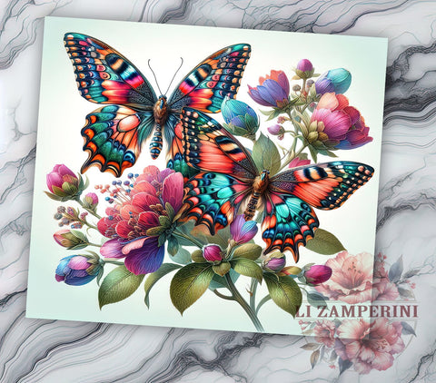 Floral Butterfly 20oz Tumbler Wrap PNG, Butterfly Tumbler PNG Sublimation Design, Straight & Tapered Tumbler Wrap, Instant Digital Download Sublimation Li Zamperini 