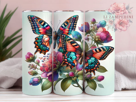 Floral Butterfly 20oz Tumbler Wrap PNG, Butterfly Tumbler PNG Sublimation Design, Straight & Tapered Tumbler Wrap, Instant Digital Download Sublimation Li Zamperini 