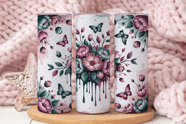 Floral Butterfly 20oz Tumbler Wrap Sublimation DesignSVG 