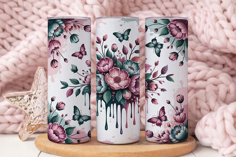 Floral Butterfly 20oz Tumbler Wrap Sublimation DesignSVG 
