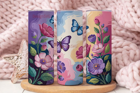 Floral Butterfly 20oz Tumbler Wrap Sublimation DesignSVG 